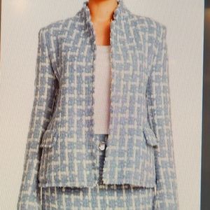 Lafayette 148 Brulee Scottish Blue Wool Tweed Jacket